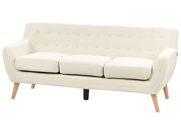 Soffa 3-sits Ljusbeige Stoppad Tuftad Ryggstöd Tjockt Vadderad Trä Ben Skandinavisk Minimalistisk Vardagsrum