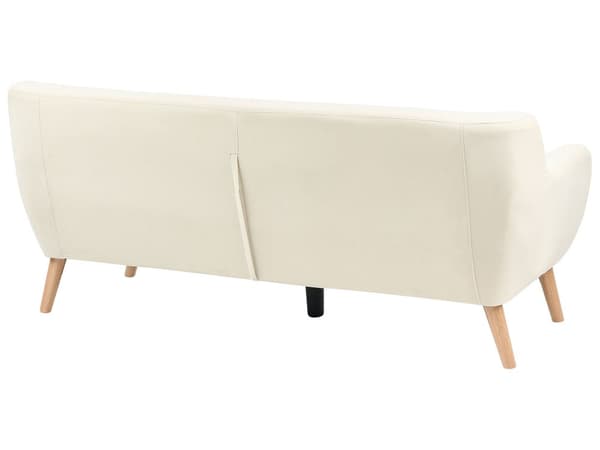 Soffa 3-sits Ljusbeige Stoppad Tuftad Ryggstöd Tjockt Vadderad Trä Ben Skandinavisk Minimalistisk Vardagsrum