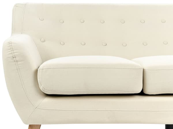 Soffa 3-sits Ljusbeige Stoppad Tuftad Ryggstöd Tjockt Vadderad Trä Ben Skandinavisk Minimalistisk Vardagsrum