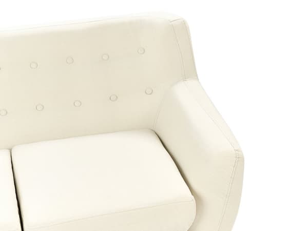 Soffa 3-sits Ljusbeige Stoppad Tuftad Ryggstöd Tjockt Vadderad Trä Ben Skandinavisk Minimalistisk Vardagsrum