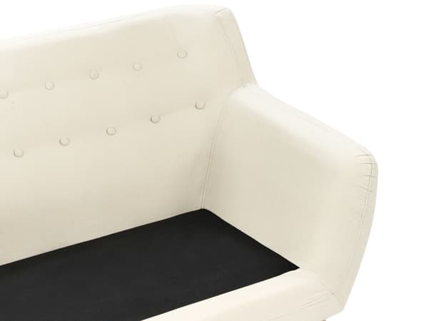 Soffa 3-sits Ljusbeige Stoppad Tuftad Ryggstöd Tjockt Vadderad Trä Ben Skandinavisk Minimalistisk Vardagsrum