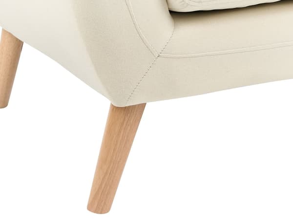 Soffa 3-sits Ljusbeige Stoppad Tuftad Ryggstöd Tjockt Vadderad Trä Ben Skandinavisk Minimalistisk Vardagsrum