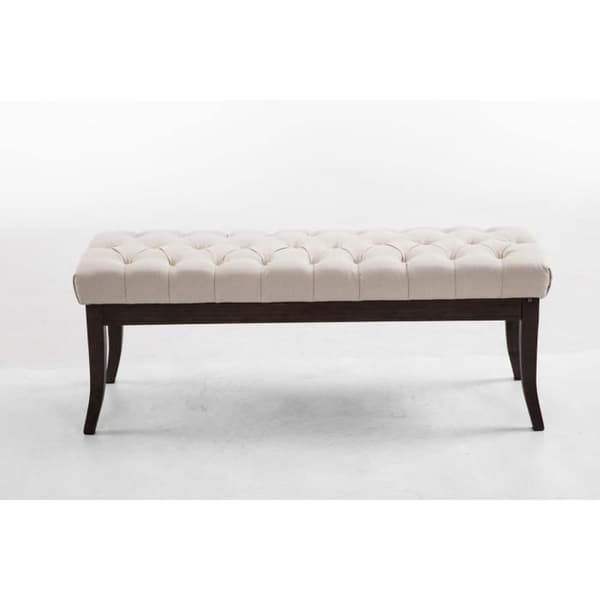 Ramses elegant tygbänk med dekorativa sömmar Ben av mörkt antikt trä, kräm/120 cm