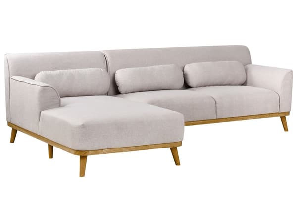 Höger Hörnsoffa 3-sits Ljusgrå Tyg Stoppad Tuftat Ryggstöd Träben Modern Stil Vardagsrum