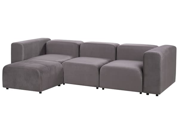Soffa med Fotpall 3-sits Modulär Mörkgrå Sammet Sektionssoffa med Svarta Ben Modernt Vardagsrum