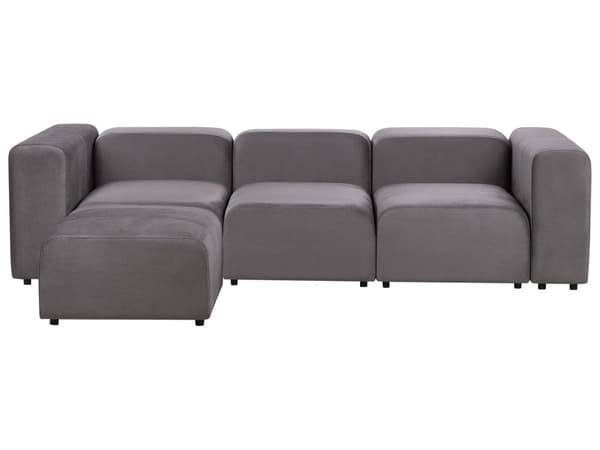 Soffa med Fotpall 3-sits Modulär Mörkgrå Sammet Sektionssoffa med Svarta Ben Modernt Vardagsrum