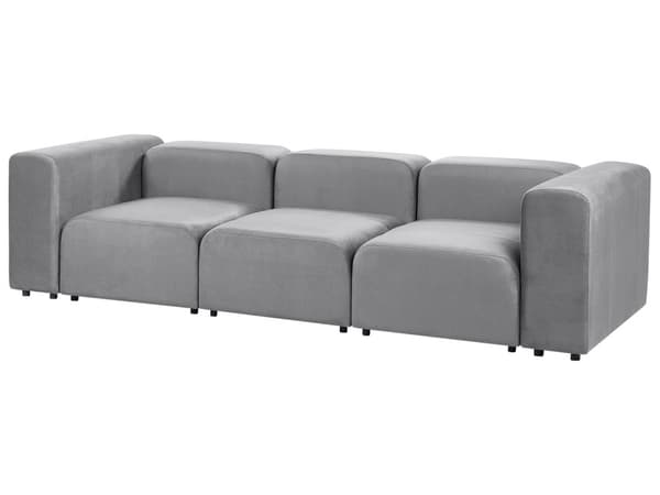 Soffa 3-sits Modulär Grå Sammet Sektionssoffa med Svarta Ben Modernt Vardagsrum