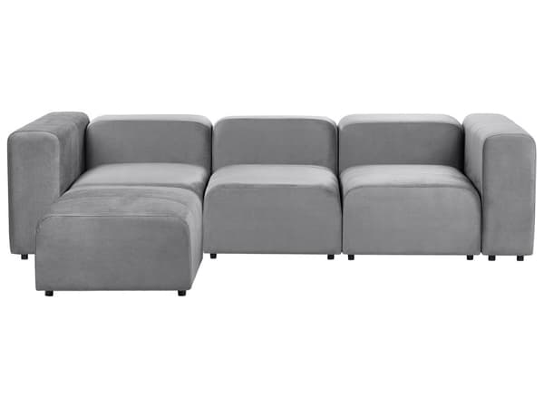Soffa med Fotpall 3-sits Modulär Grå Sammet Sektionssoffa med Svarta Ben Modernt Vardagsrum