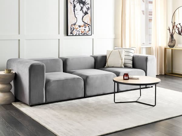 3 seters Modulær Sofa Grå Fløyel Seksjonssofa Sofa Sofa med Svarte Ben Moderne Stue