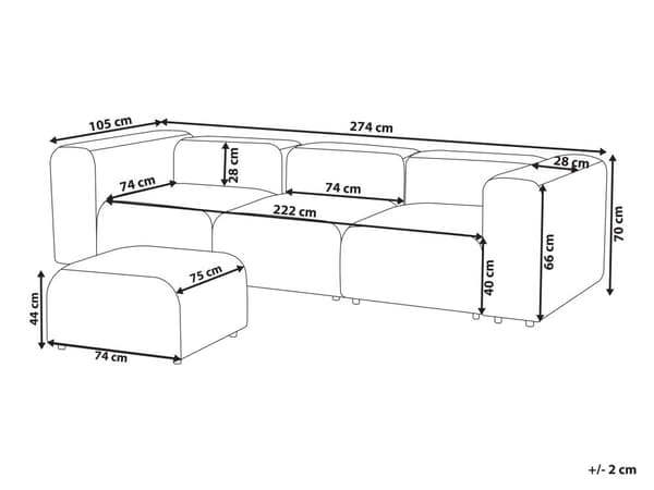 3-seters Modulær Sofa med Ottoman Grå Fløyel Seksjonssofa Sofa med Svarte Ben Moderne Stue