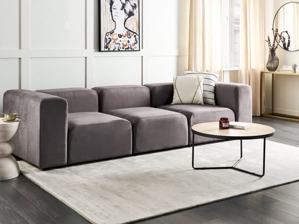 3 seters Modulær Sofa Mørkegrå Fløyel Seksjonssofa Sofa Sofa med Svarte Ben Moderne Stue