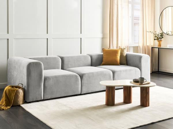 3-seters Modulær Sofa Grå Kordfløyel Seksjonssofa Sofa med Svarte Ben Moderne Stue