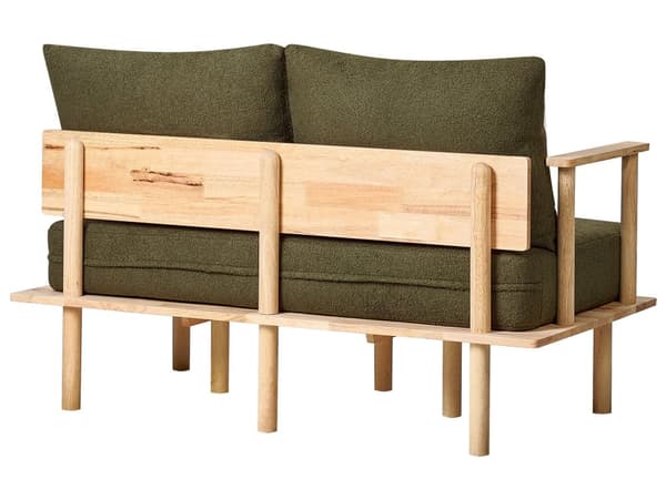 Soffa Mörkgrön Polyestertyg Boucléklädsel 2-sits Japandi Minimalistisk stil