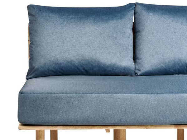 Soffa Mörkblå Polyestertyg Klädsel 2-sits med Fällbart Ryggstöd Bord Japandi Stil