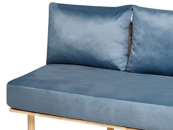 Soffa Mörkblå Polyestertyg Klädsel 2-sits med Fällbart Ryggstöd Bord Japandi Stil