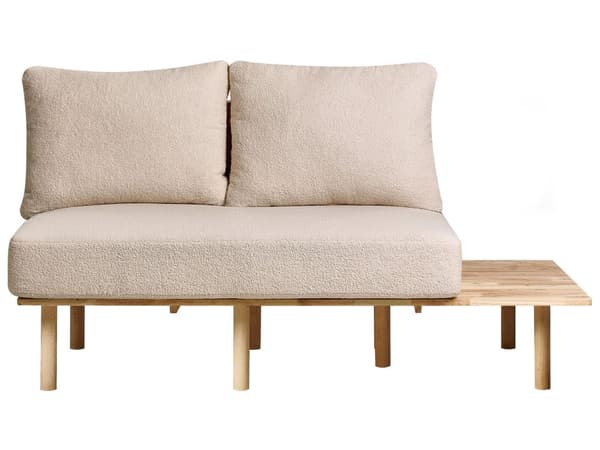 Sofa Beige Bouclé Stoff 2-seter med Sammenleggbart Ryggstøttebord Japandi-stil