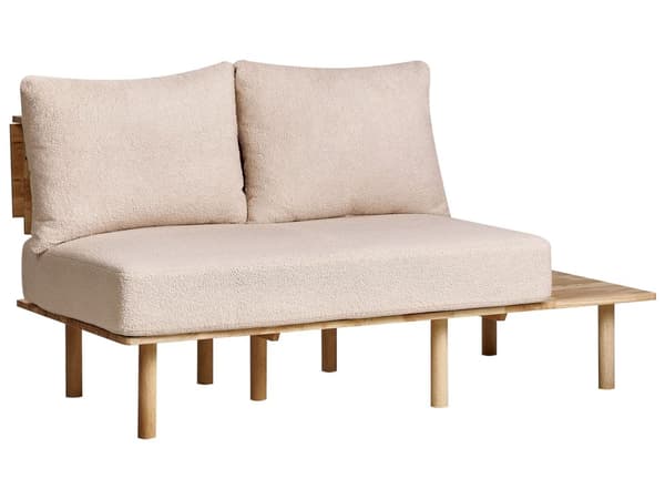 Sofa Beige Bouclé Stoff 2-seter med Sammenleggbart Ryggstøttebord Japandi-stil