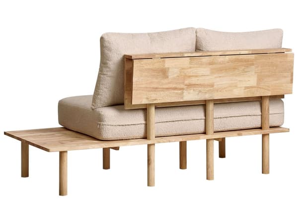 Sofa Beige Bouclé Stoff 2-seter med Sammenleggbart Ryggstøttebord Japandi-stil