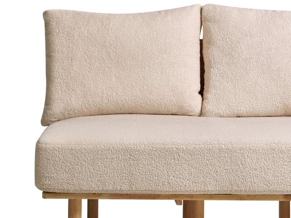 Sofa Beige Bouclé Stoff 2-seter med Sammenleggbart Ryggstøttebord Japandi-stil