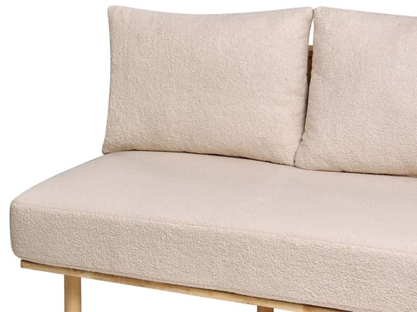 Sofa Beige Bouclé Stoff 2-seter med Sammenleggbart Ryggstøttebord Japandi-stil
