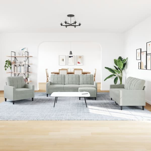 sofasæt 4 dele med hynder velour lysegrå