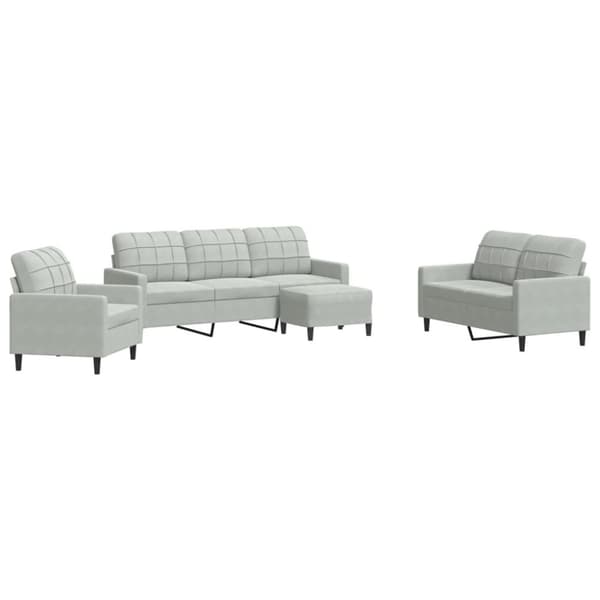 sofasæt 4 dele med hynder velour lysegrå
