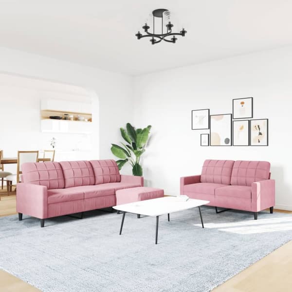 sofasæt 3 dele med hynder velour lyserød