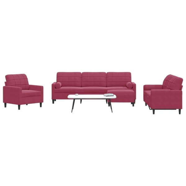 sofasæt 4 dele med hynder og bolsterpuder velour vinrød