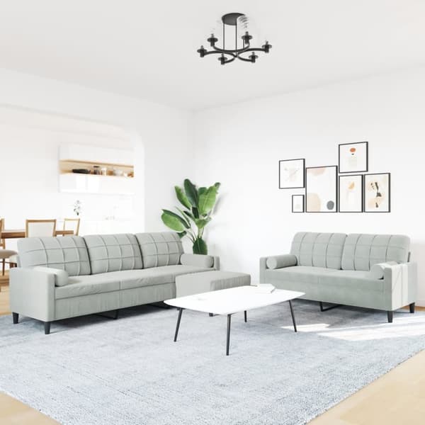 Soffgrupp med dynor och bolster 3 delar ljusgrå sammet