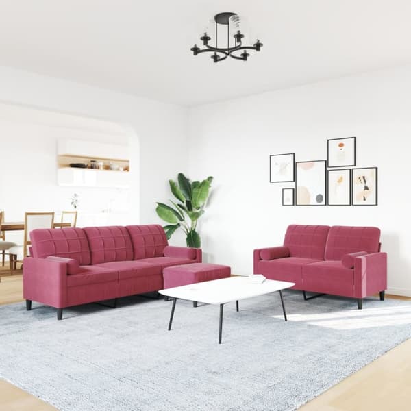 Soffgrupp med dynor och bolster 3 delar vinröd sammet