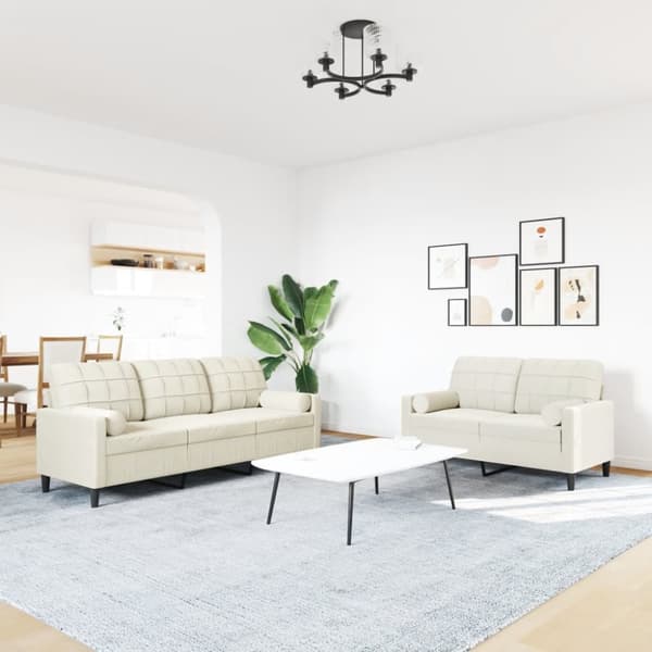 Soffgrupp med dynor och bolster 2 delar gräddvit sammet