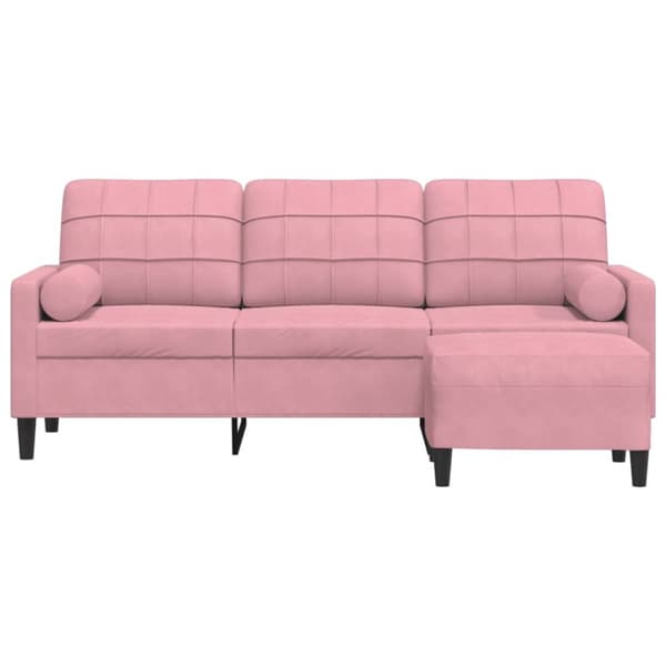 3-sitssoffa med fotpall rosa 180 cm sammet