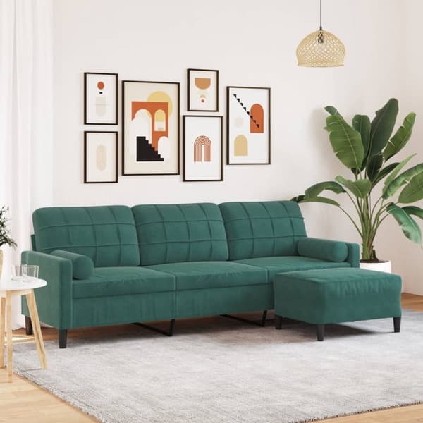 3-sitssoffa med fotpall mörkgrön 210 cm sammet