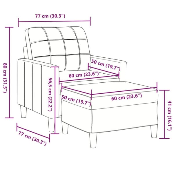 sofastol med fodskammel 60 cm velour blå