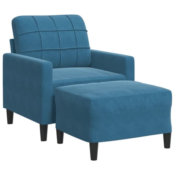 sofastol med fodskammel 60 cm velour blå
