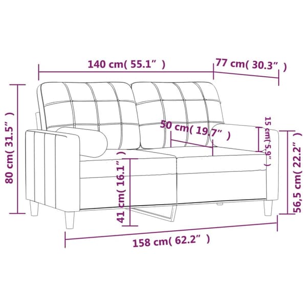 2-sits soffa med prydnadskuddar taupe 140 cm tyg