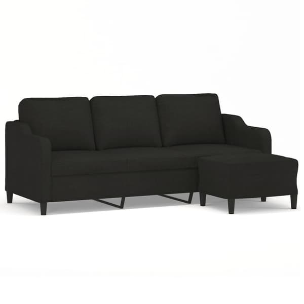 3-sitssoffa med fotpall Svart 180 cm tyg
