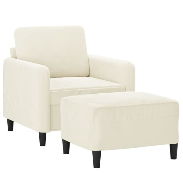 sofastol med fodskammel 60 cm velour cremefarvet