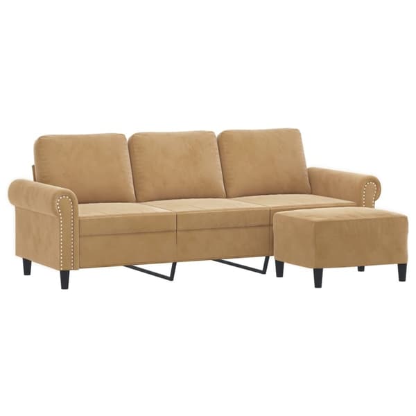 3-sitssoffa med fotpall brun 180 cm sammet