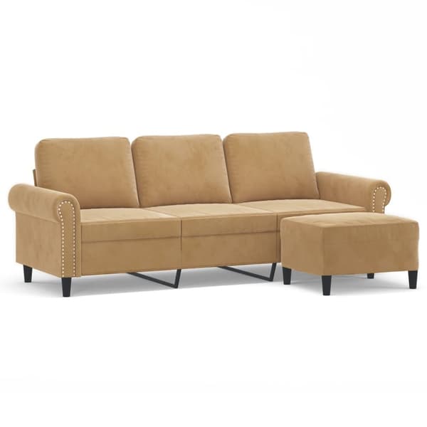 3-sitssoffa med fotpall brun 180 cm sammet