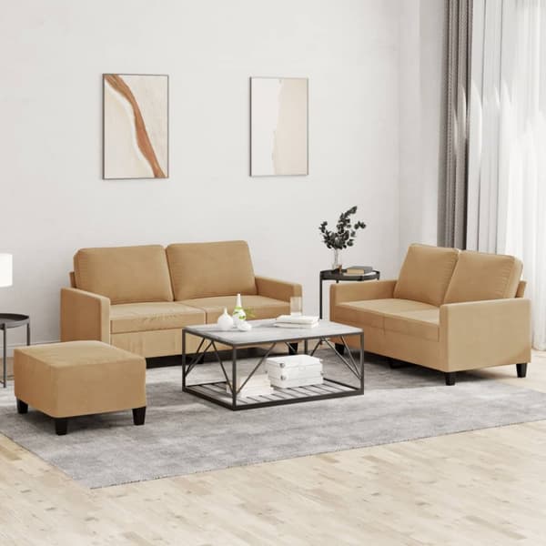 sofasæt 3 dele med hynder velour brun