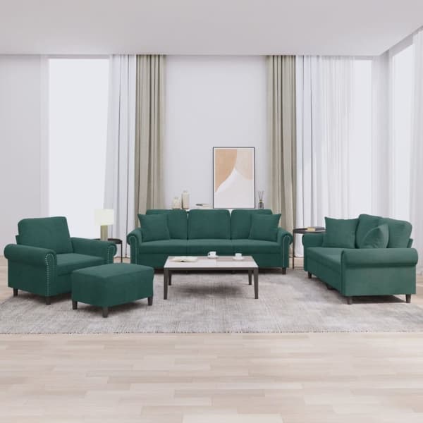 sofasæt 4 dele med puder velour mørkegrøn
