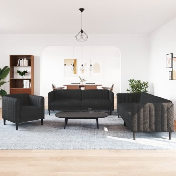 3-osainen lounge-setti, musta, verhoiltu kankaalla