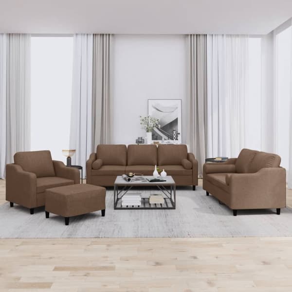 sofasæt 4 dele med puder stof brun