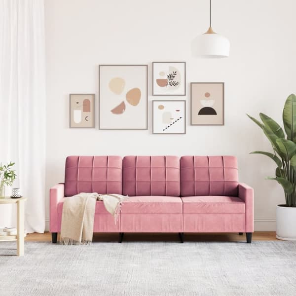 3-istuttava sohva, vaaleanpunainen, 180 cm, verhoiltu sametilla