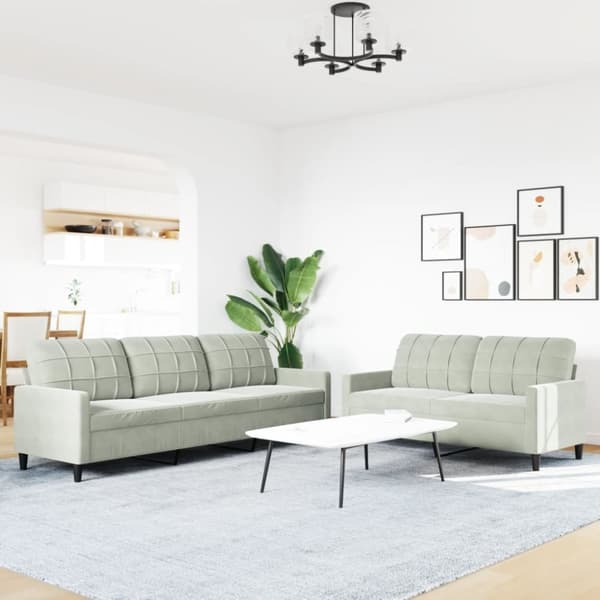 2-osainen lounge-setti, verhoiltu sametilla, vaaleanharmaa