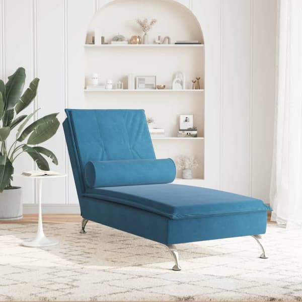 Massageschäslong med bolster blå sammet