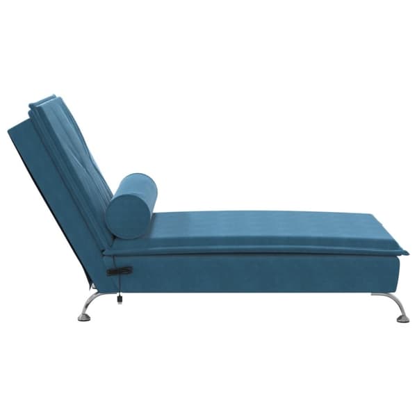 Massageschäslong med bolster blå sammet