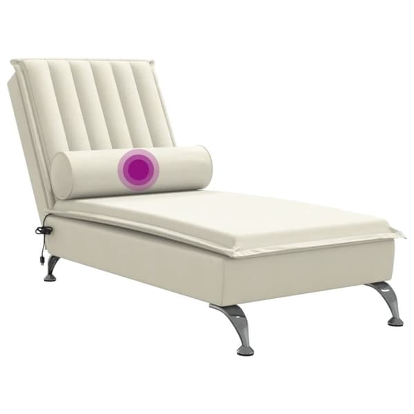 Massageschäslong med bolster gräddvit sammet