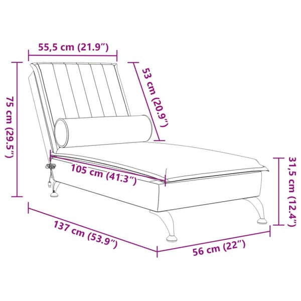 Massageschäslong med bolster svart sammet